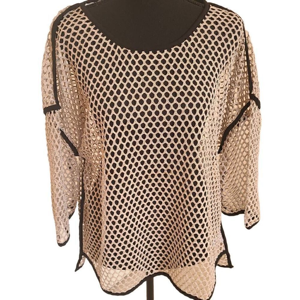 Focus Casual Life Womens Knitted Open Weave Short Sleeve Mesh Top Medium